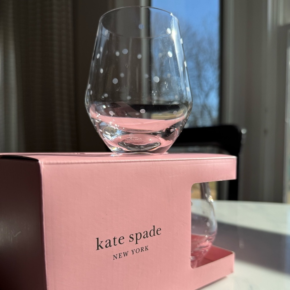 NIB kate spade Lenox Collab Larabee Dot Crystal Stemless 12oz Wine Glass (Set 4) - Picture 1 of 7
